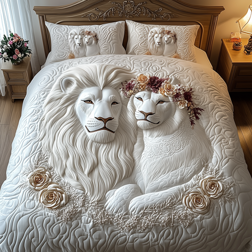 Happy Lion Couple 3-Piece Quilted Bedding Set GFTOTP1262