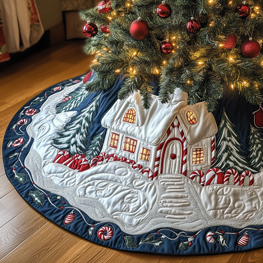 Candy Canes Whimsical House Quilted Tree Skirt GFTOTP1326