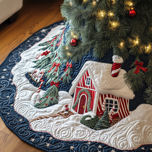 Candy Canes Whimsical House Quilted Tree Skirt GFTOTP1327