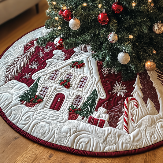 Candy Canes Whimsical House Quilted Tree Skirt GFTOTP1328