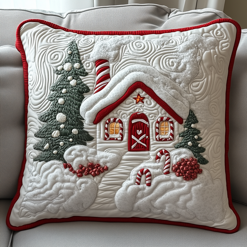 Candy Canes Whimsical House Quilted Pillow Case GFTOTP1334