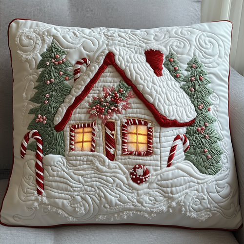 Candy Canes Whimsical House Quilted Pillow Case GFTOTP1335