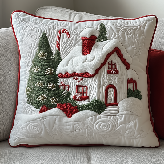Candy Canes Whimsical House Quilted Pillow Case GFTOTP1336