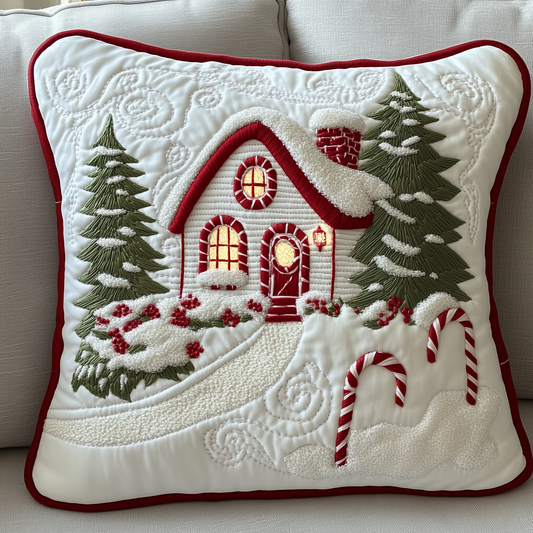 Candy Canes Whimsical House Quilted Pillow Case GFTOTP1339