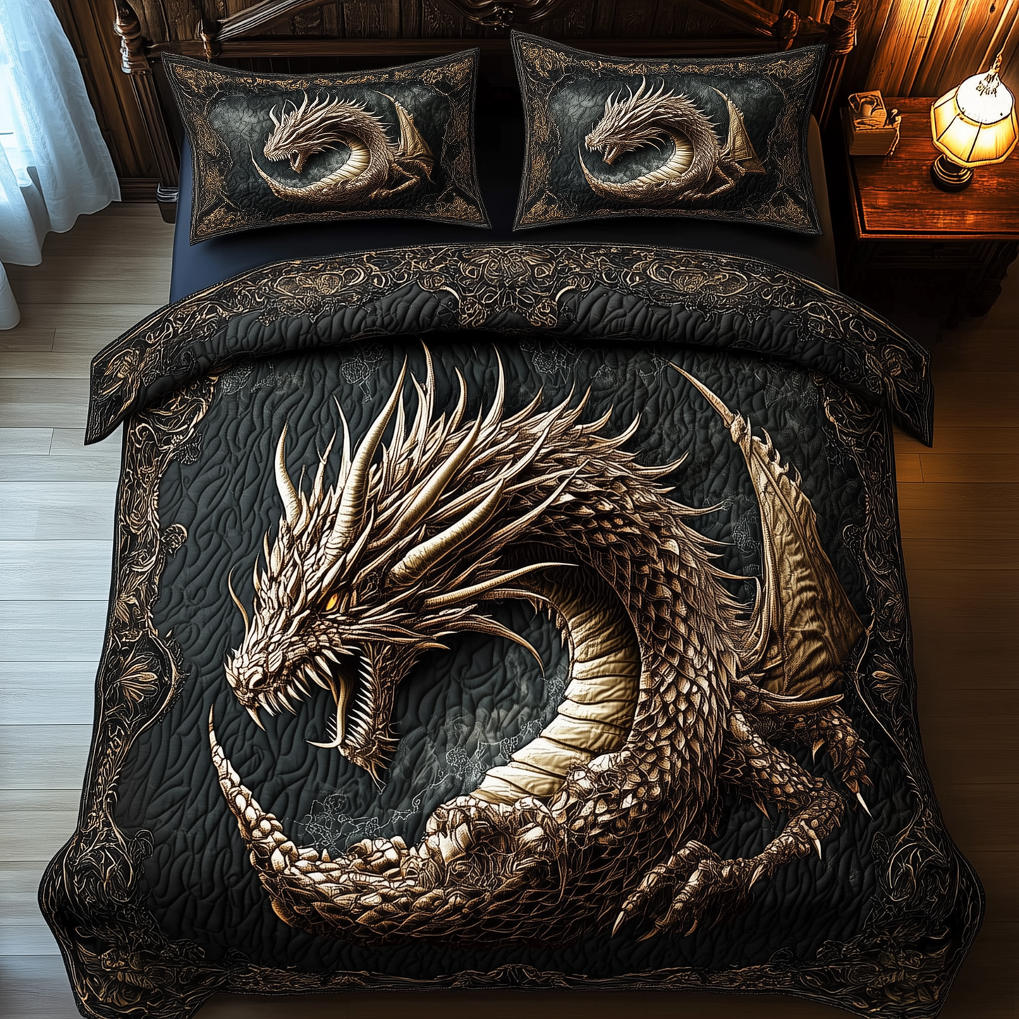 Majestic Dragon 3-Piece Quilted Bedding Set GFTOTP1350