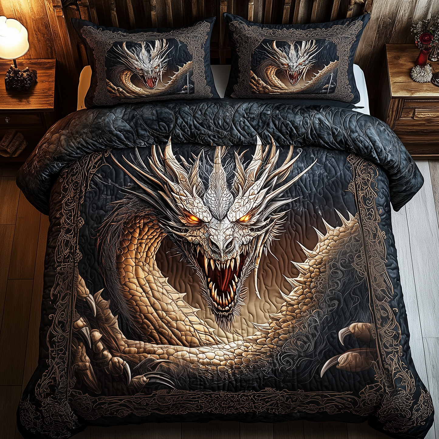 Majestic Dragon 3-Piece Quilted Bedding Set GFTOTP1351