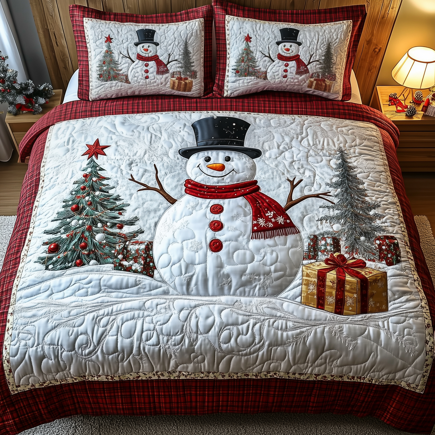 Happy Snowman 3-Piece Quilted Bedding Set GFTOTP1383