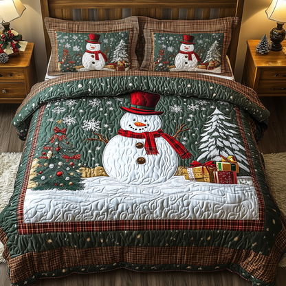 Happy Snowman 3-Piece Quilted Bedding Set GFTOTP1387