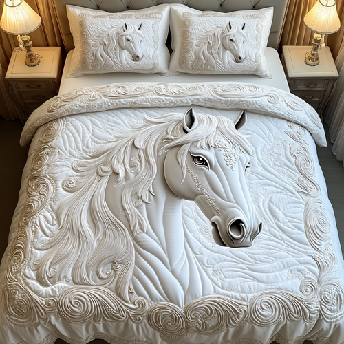 Elegant White Horse 3-Piece Quilted Bedding Set GFTOTP1414