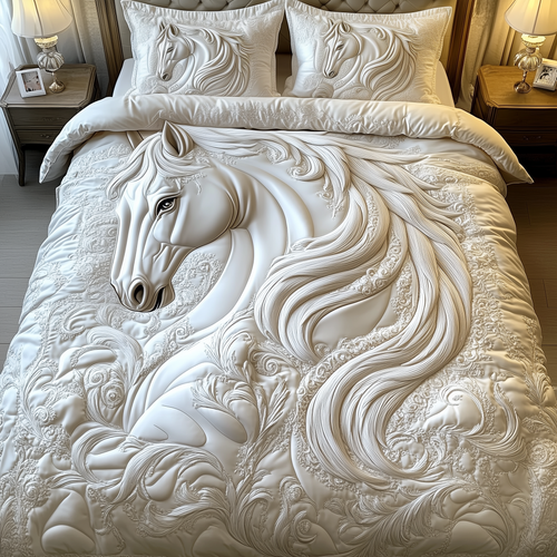 Elegant White Horse 3-Piece Quilted Bedding Set GFTOTP1415