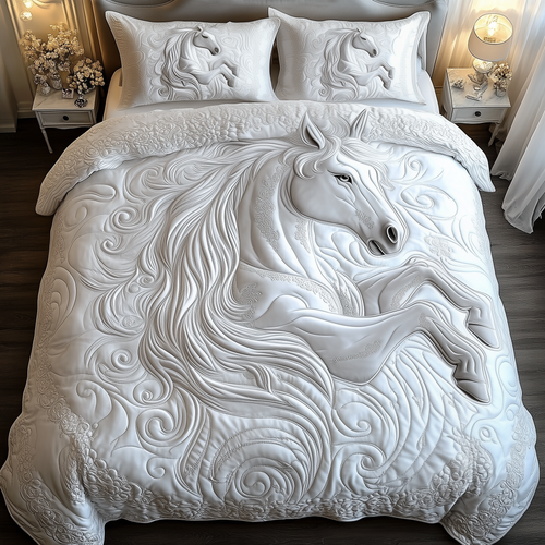Elegant White Horse 3-Piece Quilted Bedding Set GFTOTP1417