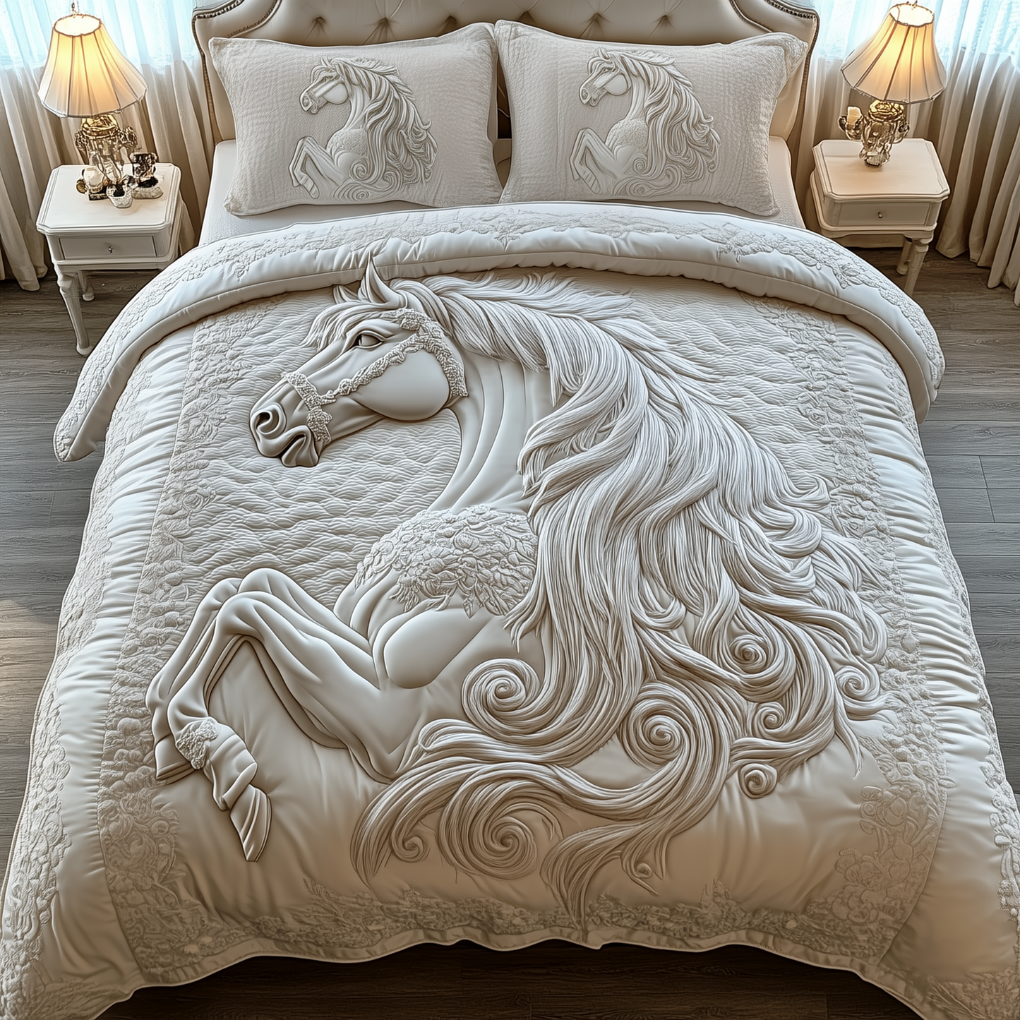 Elegant White Horse 3-Piece Quilted Bedding Set GFTOTP1419