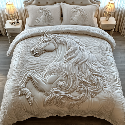 Elegant White Horse 3-Piece Quilted Bedding Set GFTOTP1419