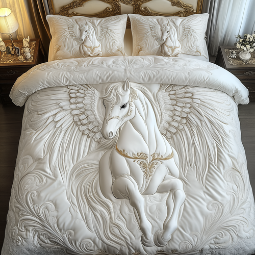 Elegant White Horse 3-Piece Quilted Bedding Set GFTOTP1420