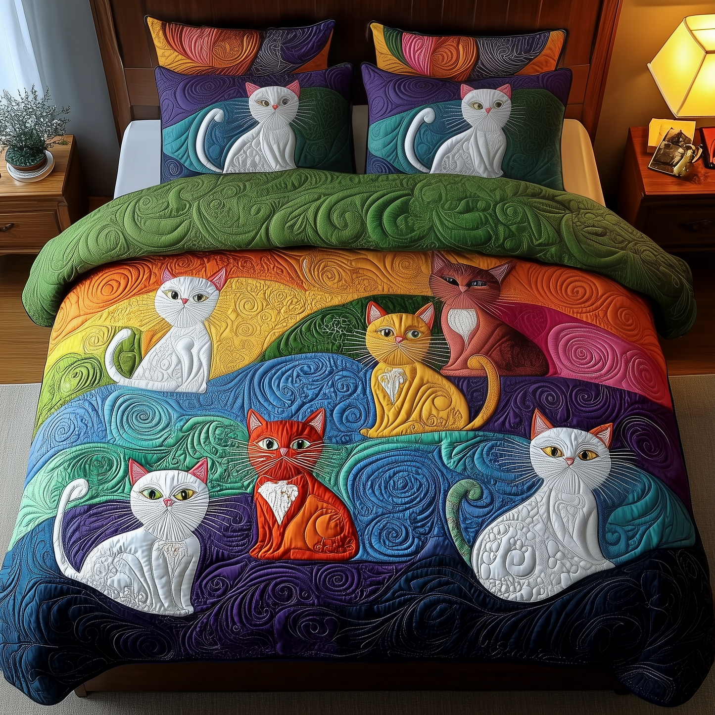 Whimsical Cat 3-Piece Quilted Bedding Set GFTOTP1459