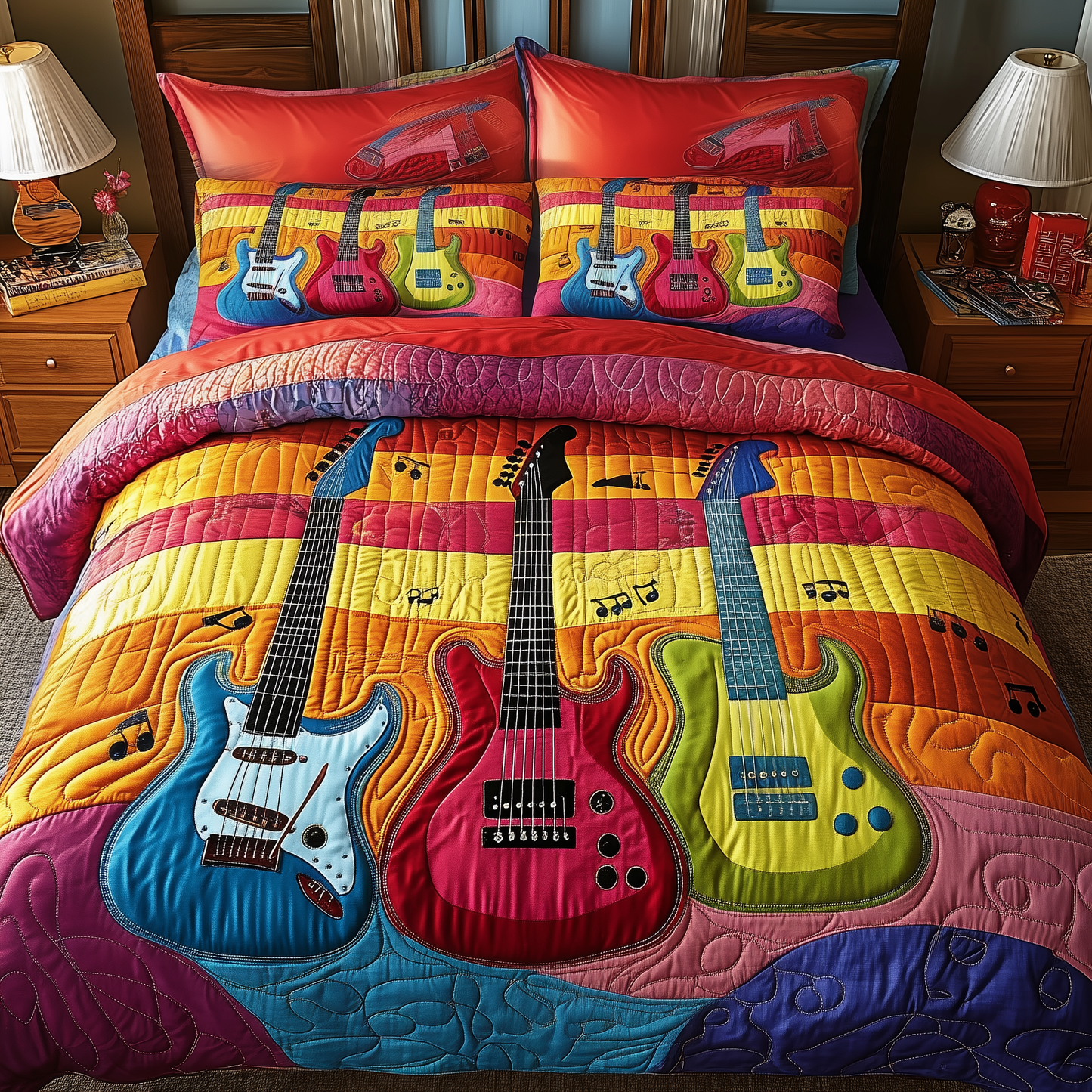 Electric Guitar 3-Piece Quilted Bedding Set GFTOTP1513