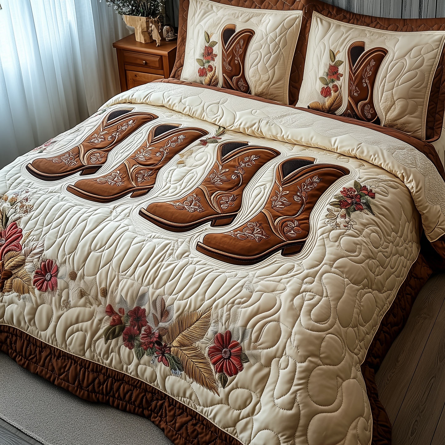 Vintage Cowboy Boots 3-Piece Quilted Bedding Set GFTOTP1542