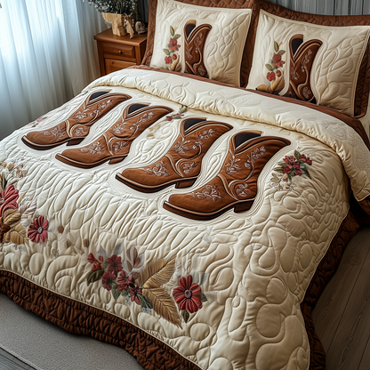 Vintage Cowboy Boots 3-Piece Quilted Bedding Set GFTOTP1542