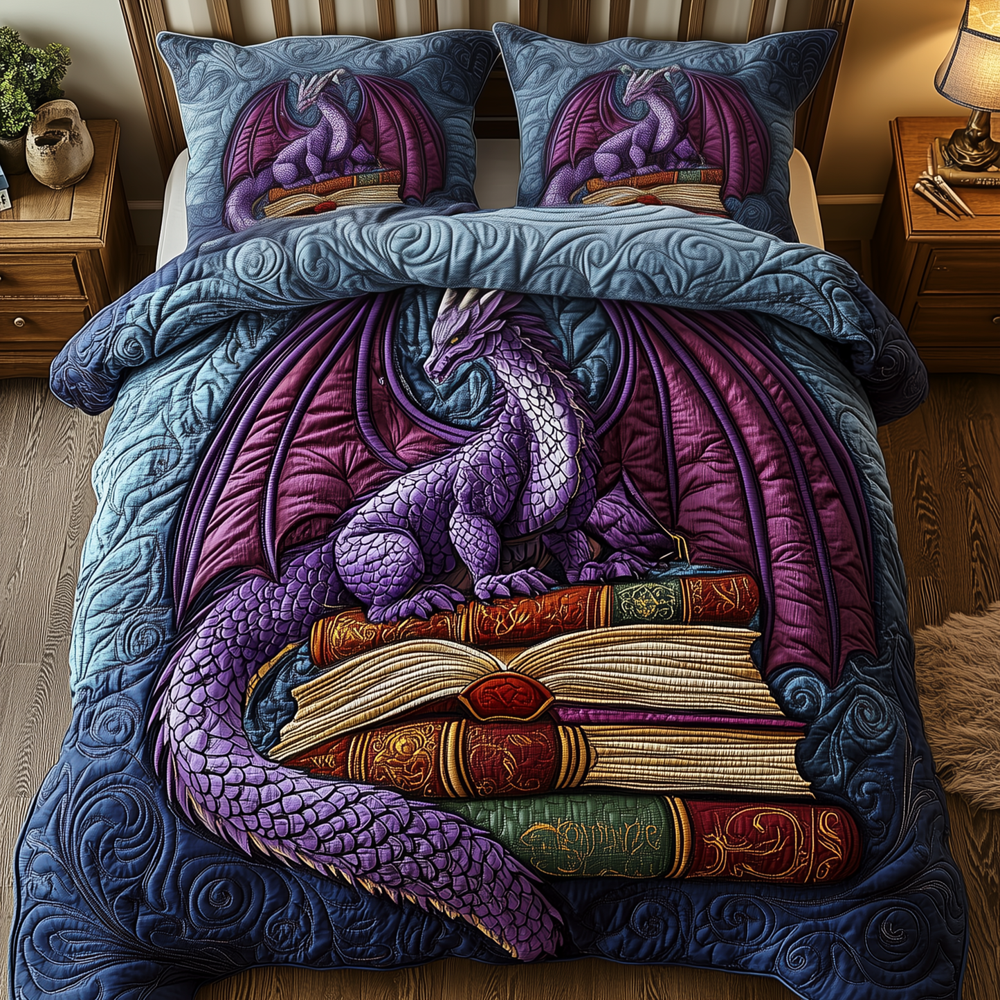 Library Dragon 3-Piece Quilted Bedding Set GFTOTP1569