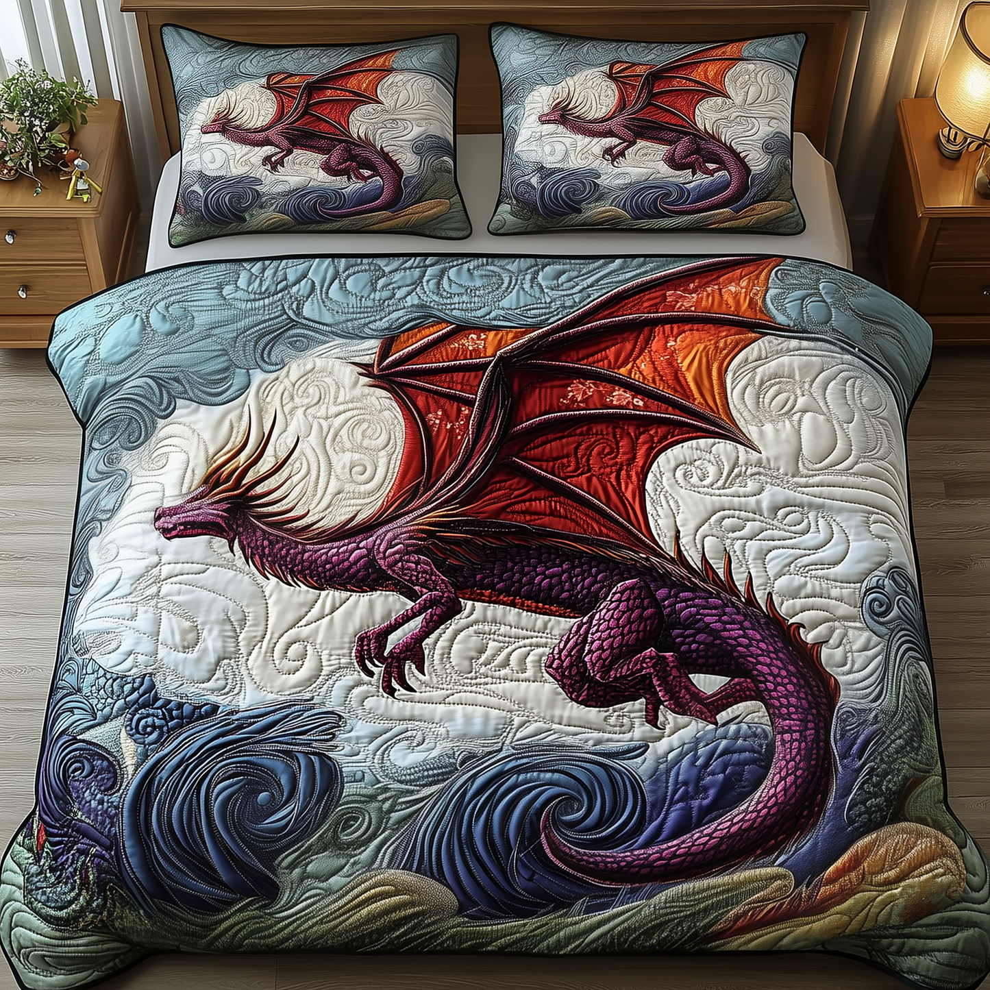 Majestic Dragon 3-Piece Quilted Bedding Set GFTOTP1572