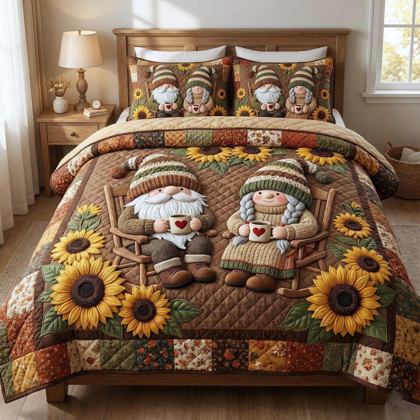 Gnome Sweethearts 3-Piece Quilted Bedding Set GFTOTP16268