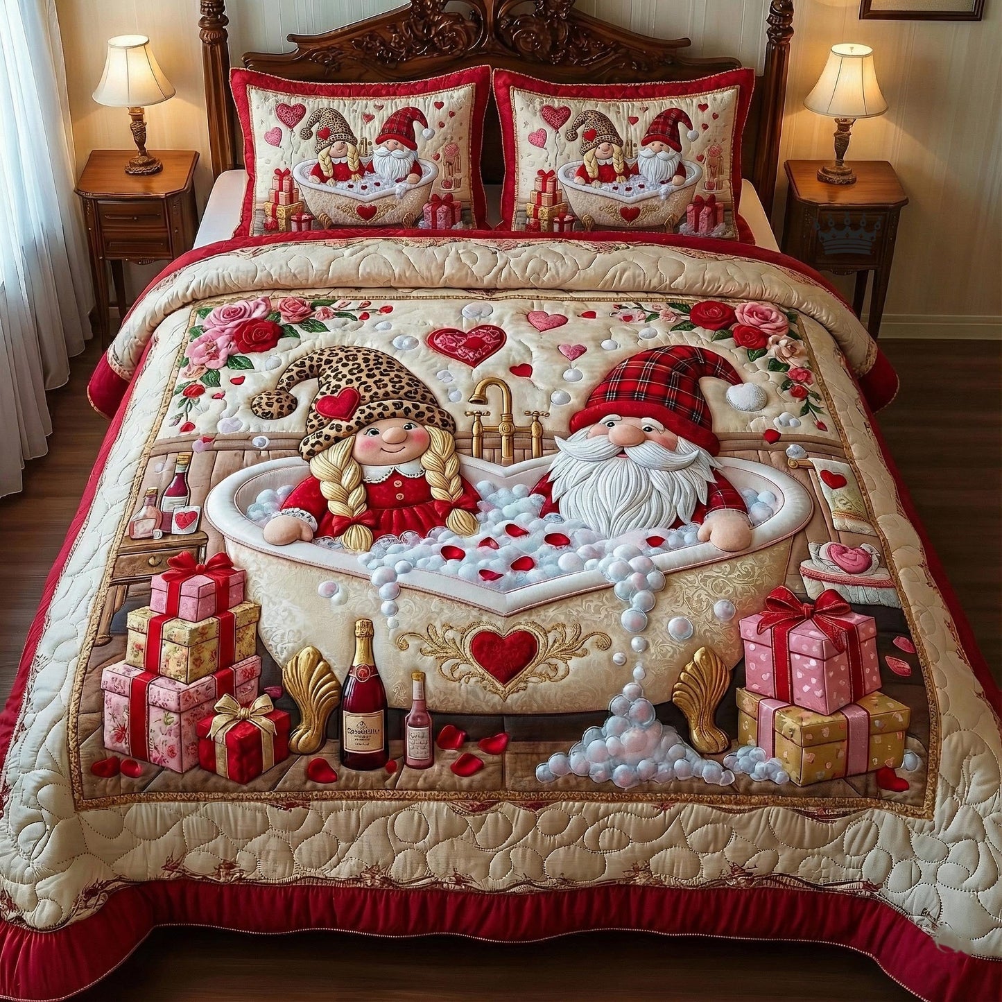 Gnome Sweethearts 3-Piece Quilted Bedding Set GFTOTP16269