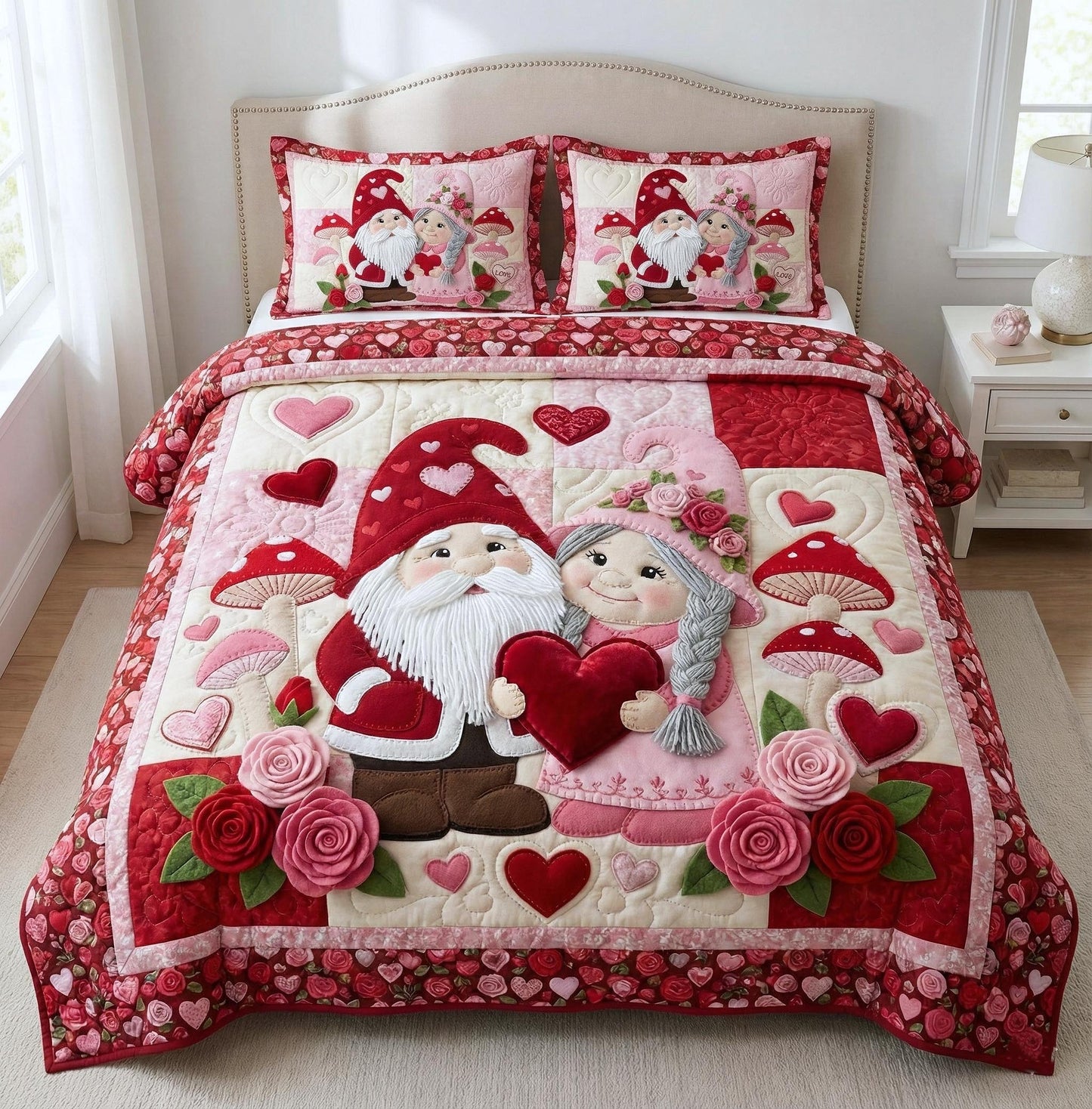 Gnome Sweethearts 3-Piece Quilted Bedding Set GFTOTP16270