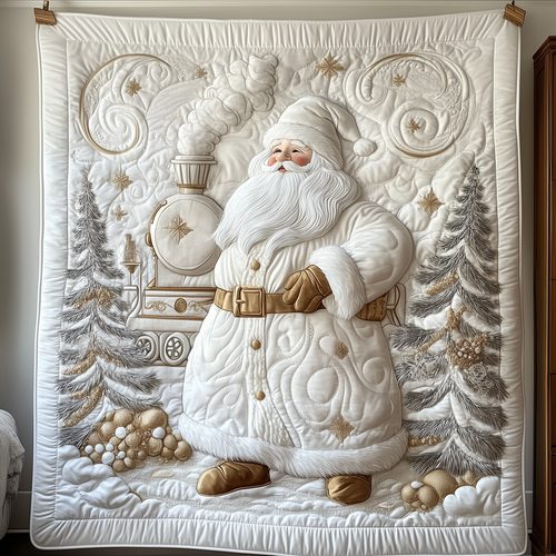 Elegant White Santa Claus Quilted Blanket GFTOTP1671