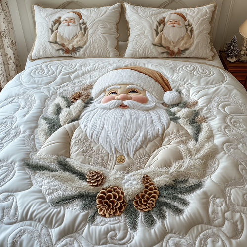 Elegant White Santa Claus 3-Piece Quilted Bedding Set GFTOTP1686
