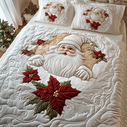 Elegant White Santa Claus 3-Piece Quilted Bedding Set GFTOTP1690