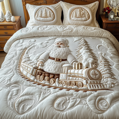 Elegant White Santa Claus 3-Piece Quilted Bedding Set GFTOTP1692