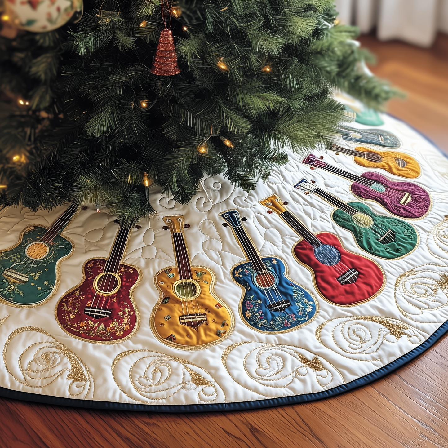 Festive Vintage Ukulele Quilted Tree Skirt GFTOTP1721