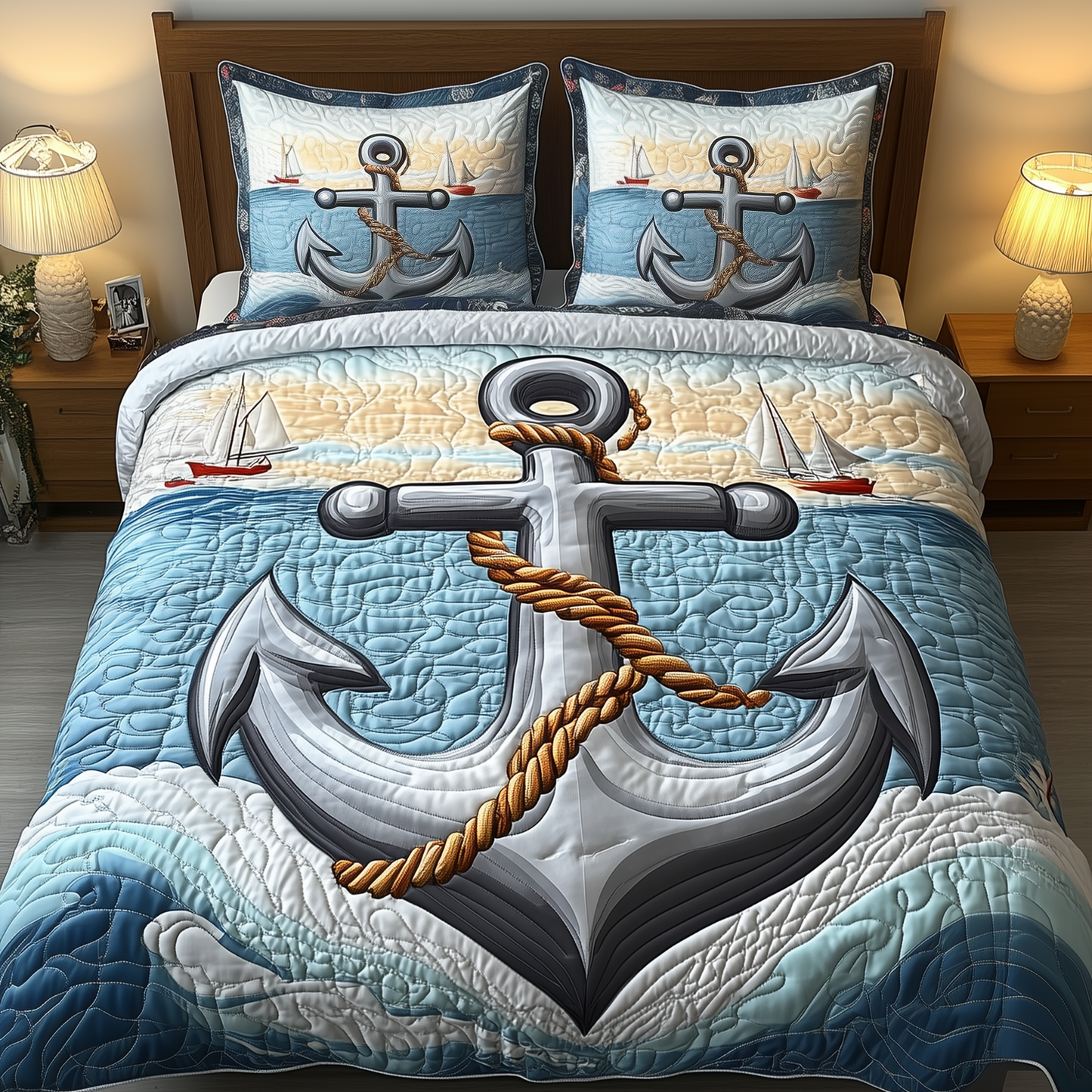 Nautical Anchor 3-Piece Quilted Bedding Set GFTOTP1762