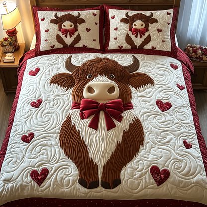 Valentine Highland Cow 3-Piece Quilted Bedding Set GFTOTP1824