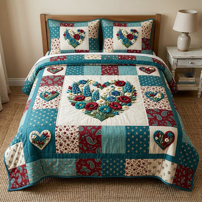 Flower Patchwork 3-Piece Quilted Bedding Set GFTOTP18304