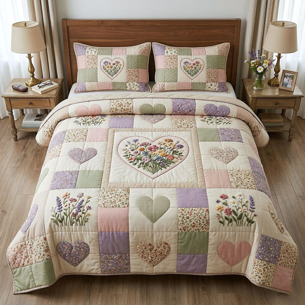 Flower Patchwork 3-Piece Quilted Bedding Set GFTOTP18307