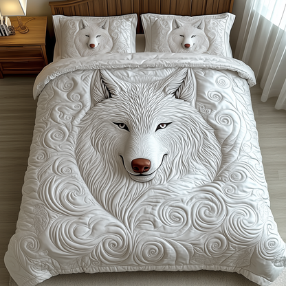 Ethereal White Wolf 3-Piece Quilted Bedding Set GFTOTP1884