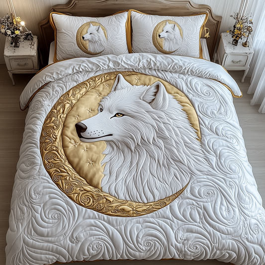 Ethereal White Wolf 3-Piece Quilted Bedding Set GFTOTP1885