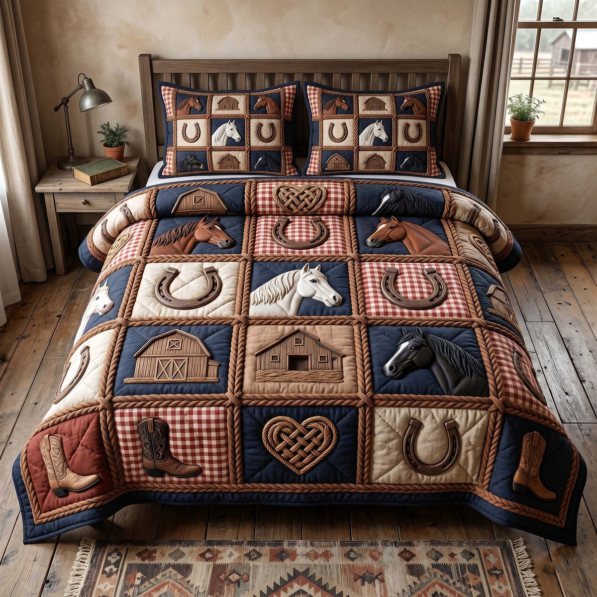 Prairie Horse 3-Piece Quilted Bedding Set GFTOTP18866