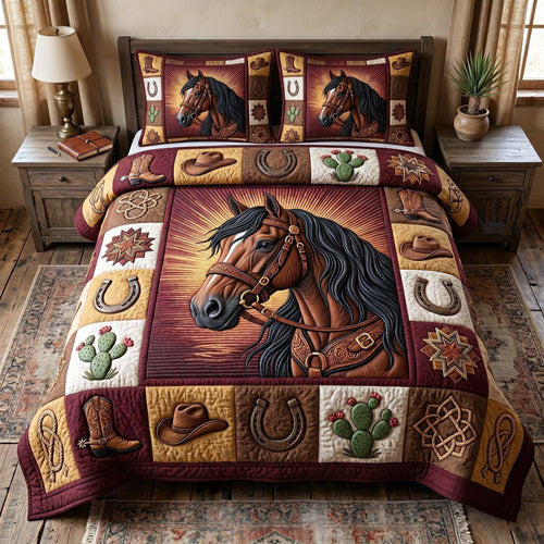 Prairie Horse 3-Piece Quilted Bedding Set GFTOTP18869