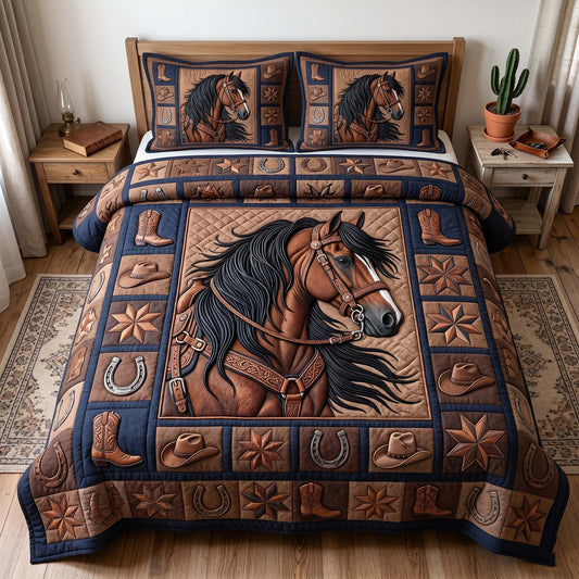 Prairie Horse 3-Piece Quilted Bedding Set GFTOTP18870
