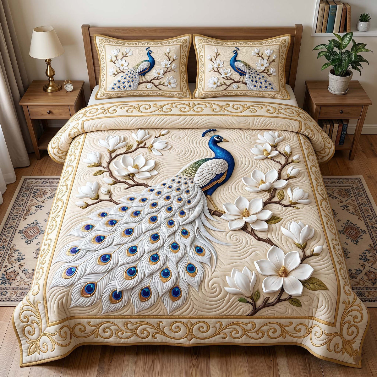 Peacock Majesty 3-Piece Quilted Bedding Set GFTOTP18944