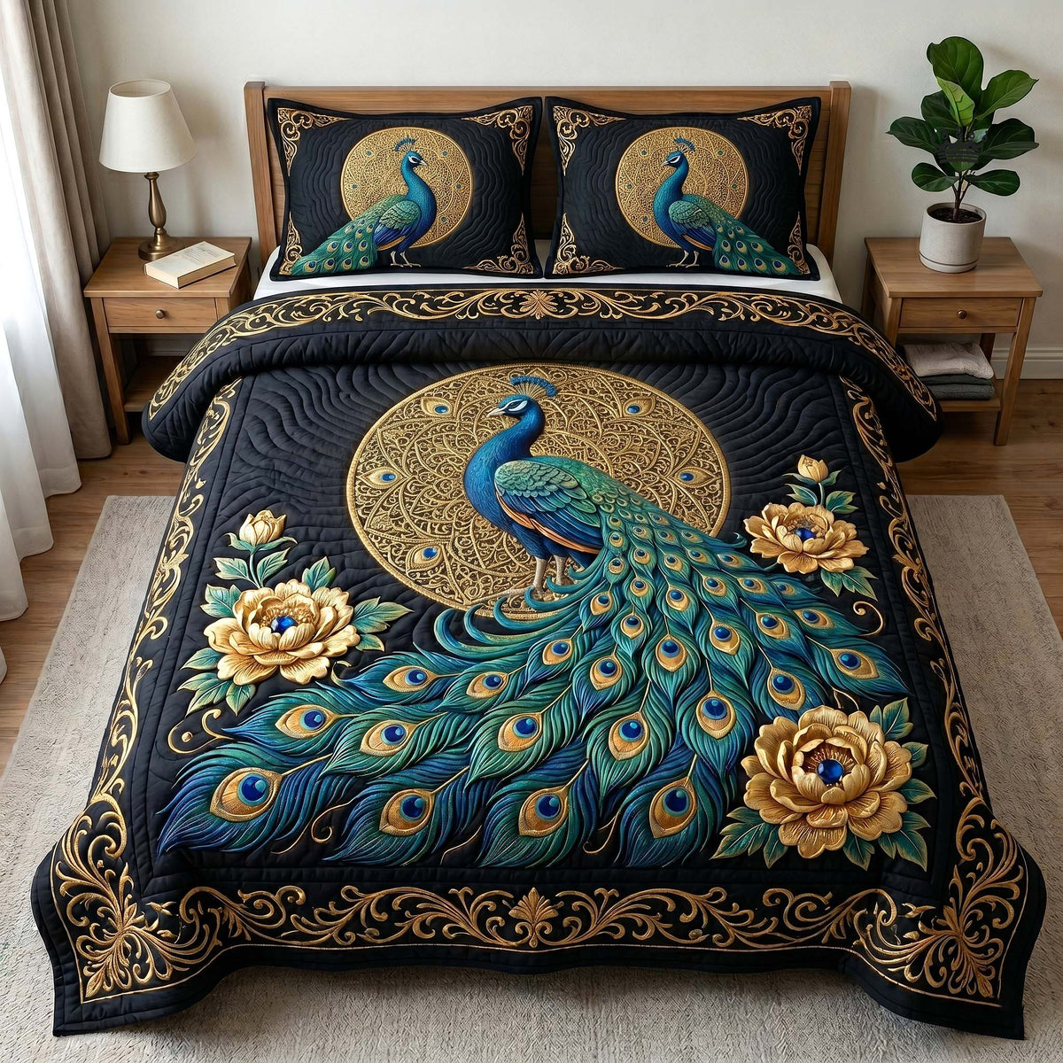 Peacock Majesty 3-Piece Quilted Bedding Set GFTOTP18945