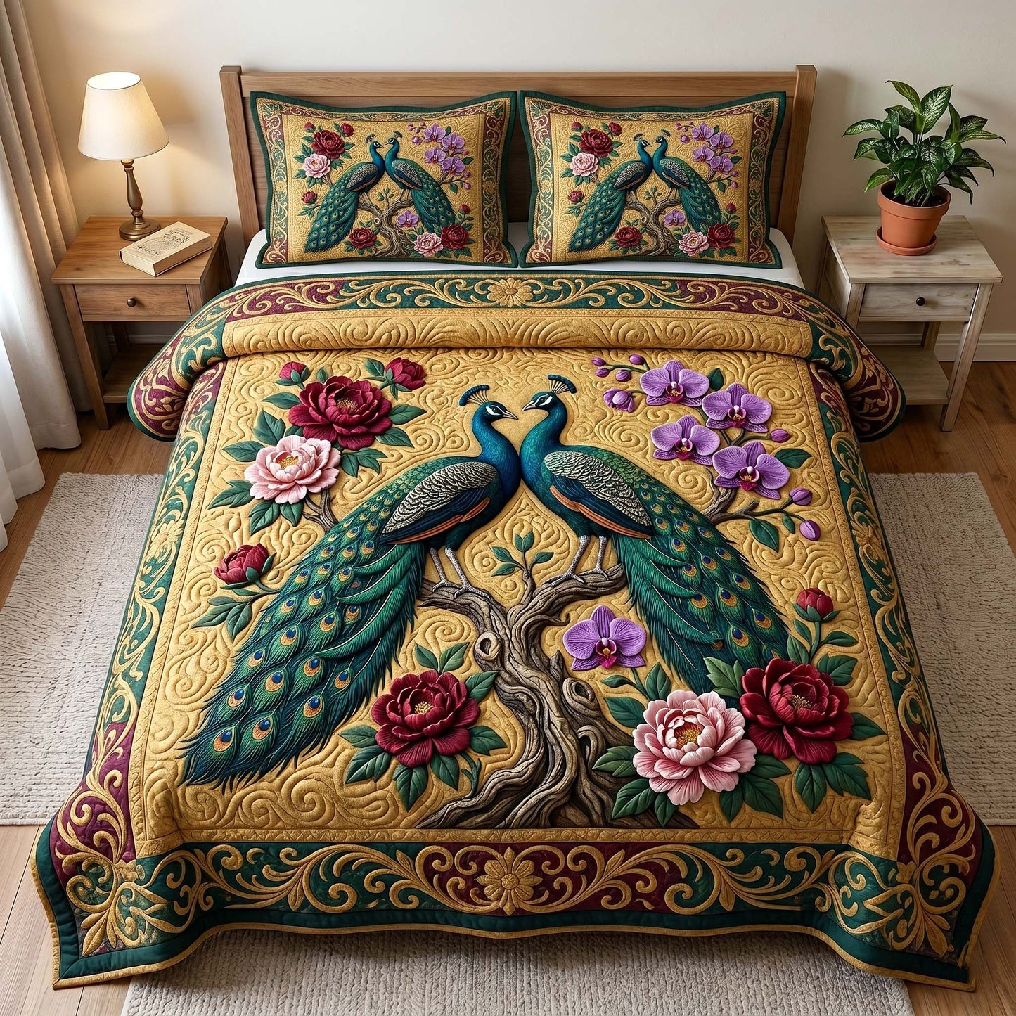 Peacock Majesty 3-Piece Quilted Bedding Set GFTOTP18946