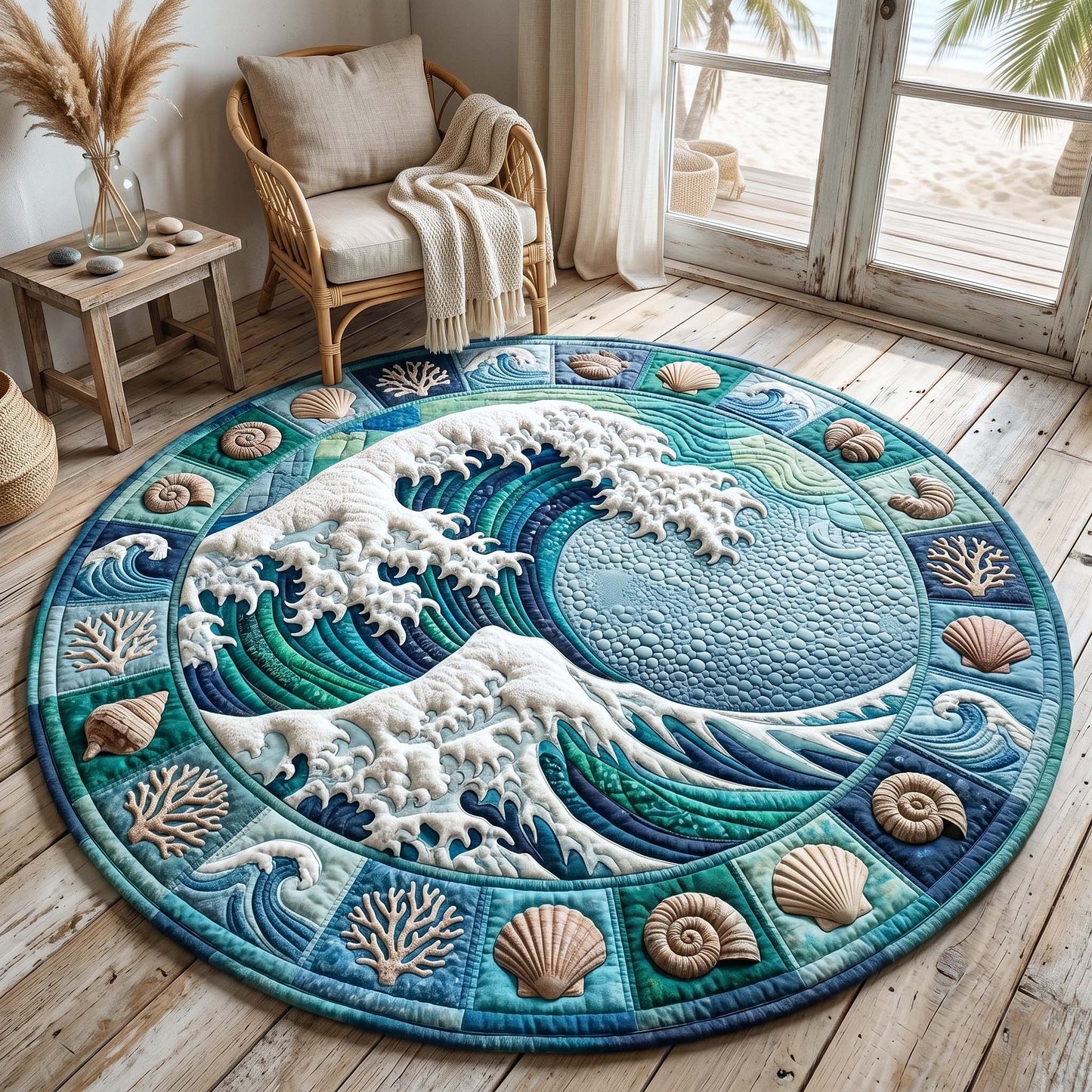 Coastal Whisper Quilted Round Mat GFTOTP19145