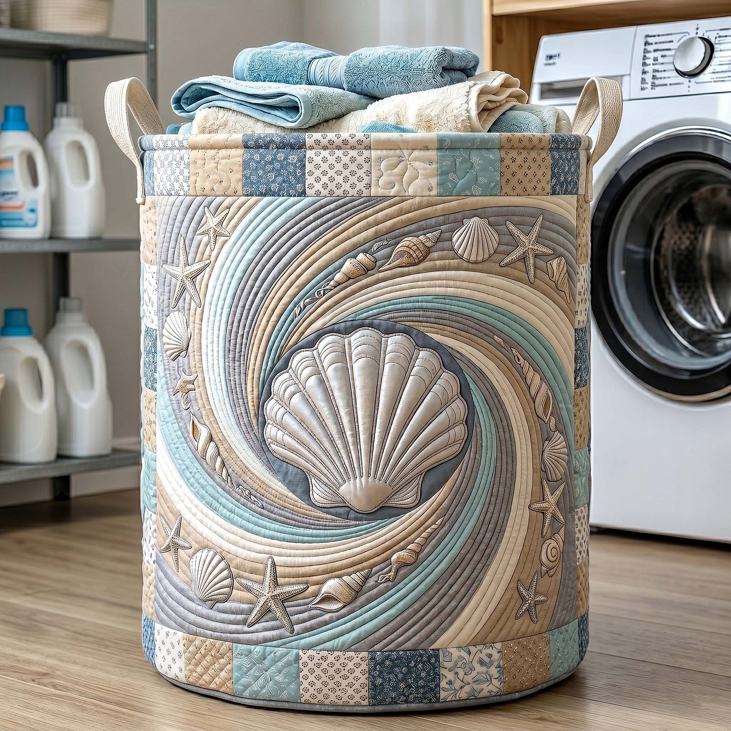 Coastal Whisper Quilted Laundry Basket GFTOTP19488