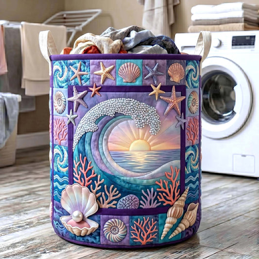 Coastal Whisper Quilted Laundry Basket GFTOTP19489