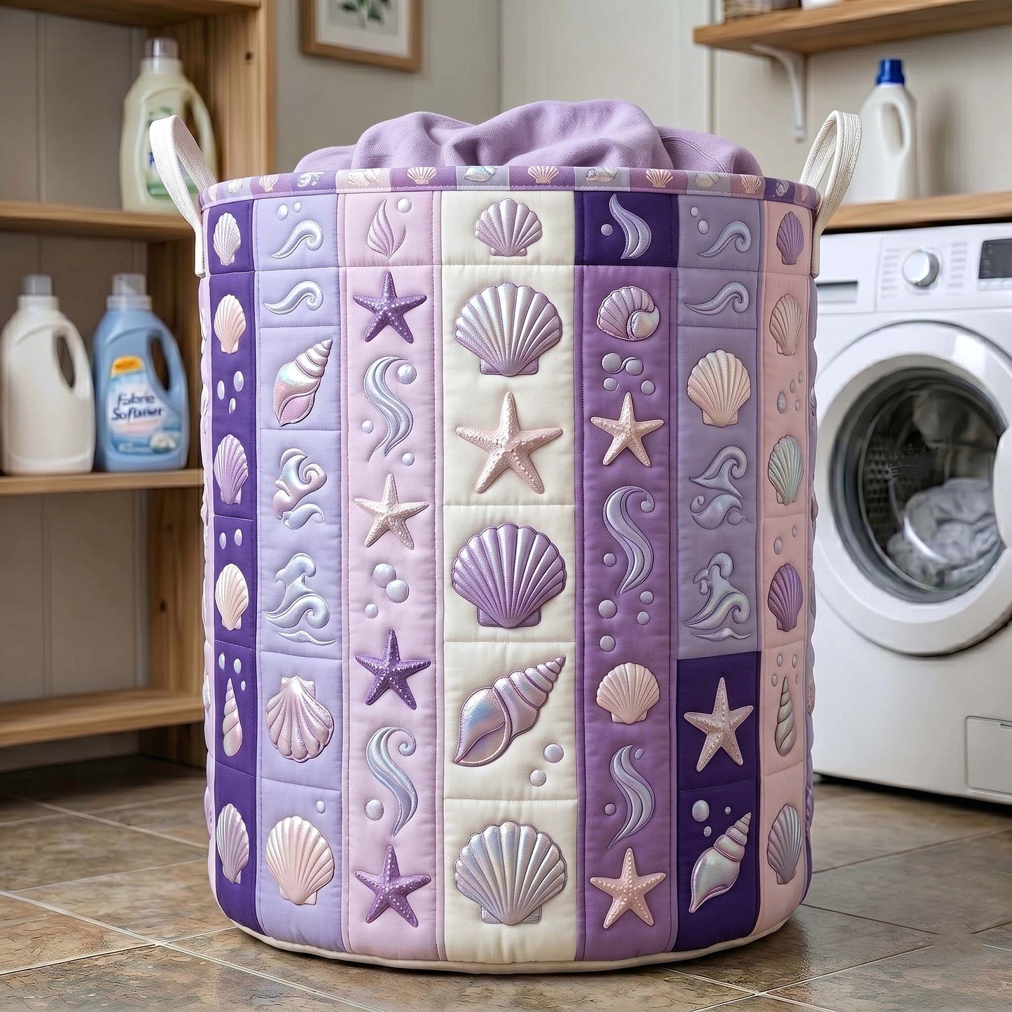Coastal Whisper Quilted Laundry Basket GFTOTP19491
