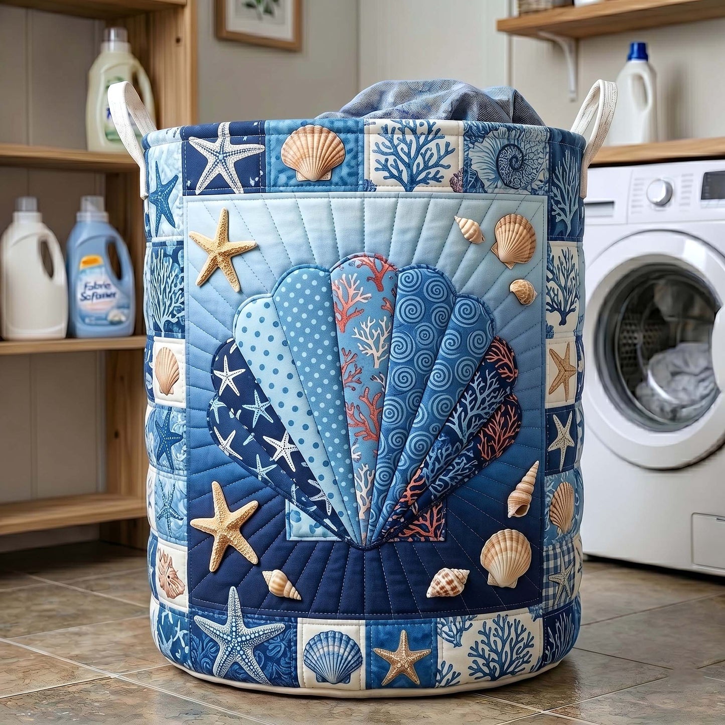 Coastal Whisper Quilted Laundry Basket GFTOTP19492
