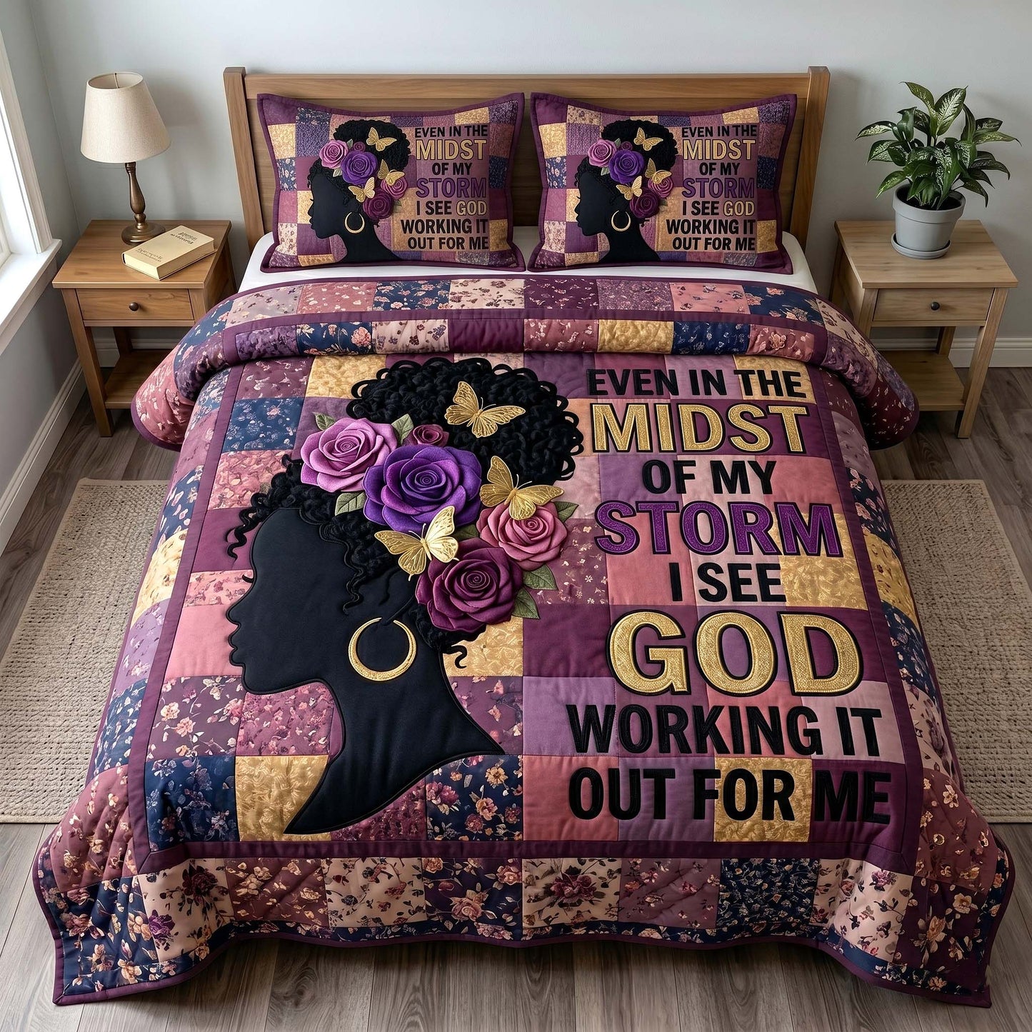 Melanin Grace 3-Piece Quilted Bedding Set GFTOTP19567